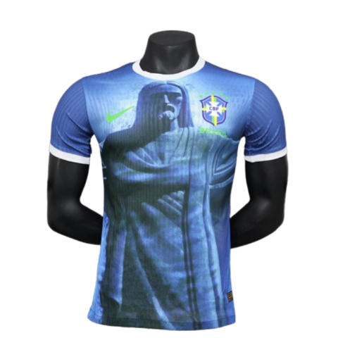 Brazil Nation 2024 Cristo Redeemer Player Edition Blue Football Jersey Shirt