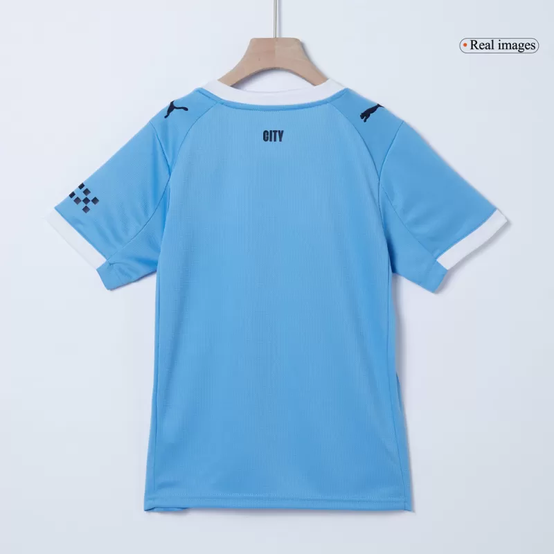 Manchester City Home Kids Soccer Jerseys Kit 2025/26 with Blue available at gogoalshop