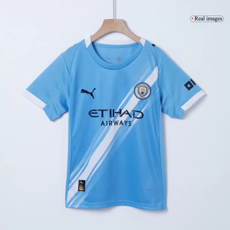 Manchester City Home Kids Soccer Jerseys Kit 2025/26 with Blue available at gogoalshop