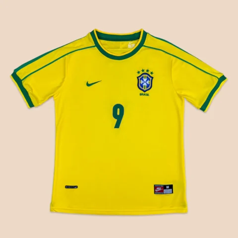 Brazil Nation Retro Ronaldo #9 Rivaldo #10 Cafu #2 Leonardo #18 R.carlos #6 Denilson #19 Jersey Home World Cup 1998